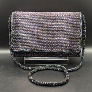 Iridescent Beaded Evening Clutch - Multicolor Black